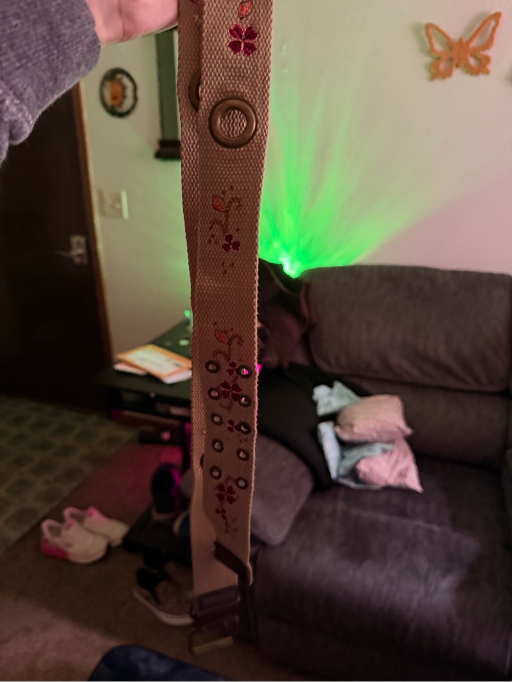 Kids Beige Floral Embroidered Canvas Belt